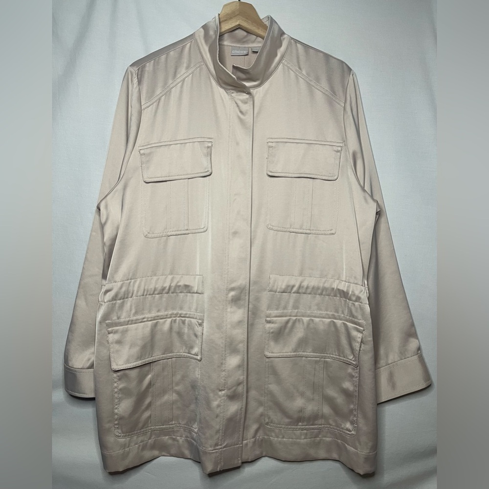 Chico's Light Beige Rayon Cinched Waist Utility Jacket